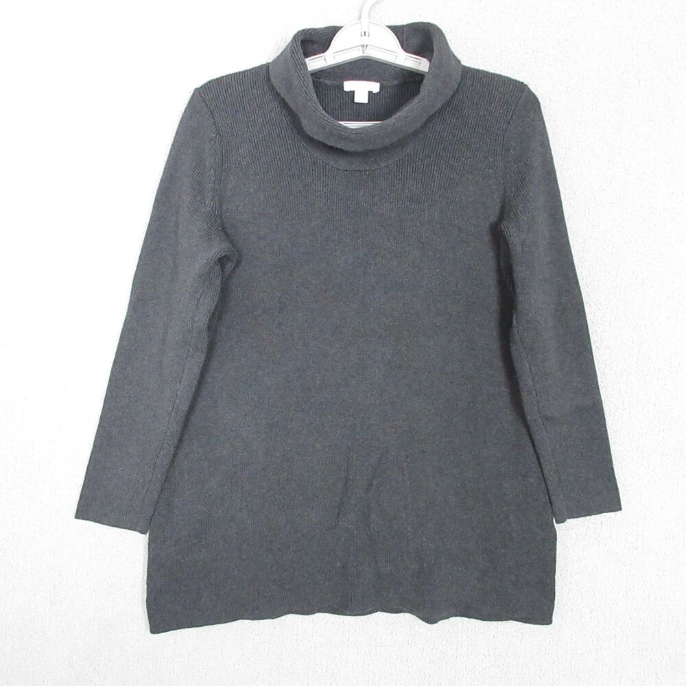 J.Jill Sweater Tunic Womens S Gray Turtleneck Long Sleeve Ribbed Cotton Blend